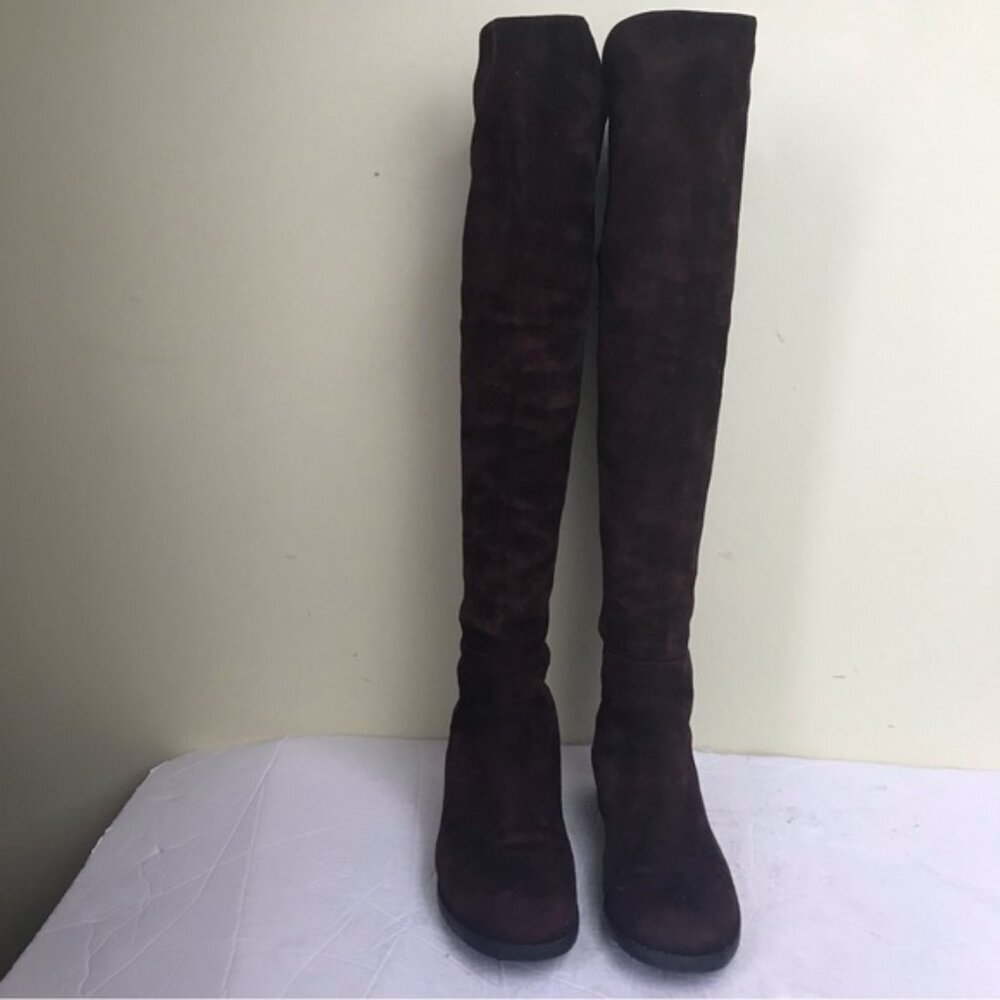 Stuart Weitzman 5050 Suede OverThe Knee Tall Boot Stretch Round Toe Burgundy 5.5 - Picture 4 of 16
